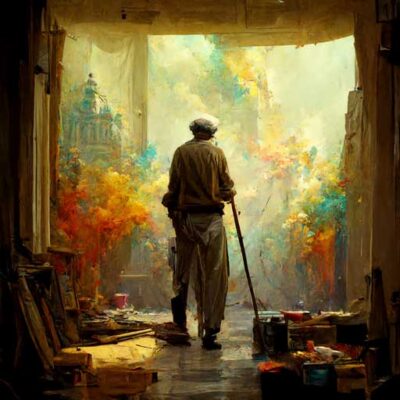 نقاشی رنگ روغن از یک پیرمرد