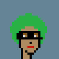 a pixel woman with green hair
